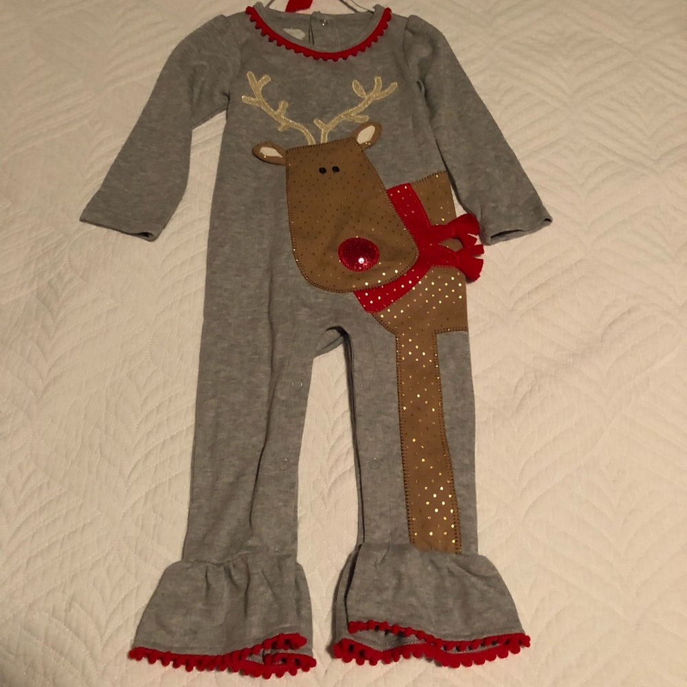 NWT! Mud Pie 9-12m Reindeer romper